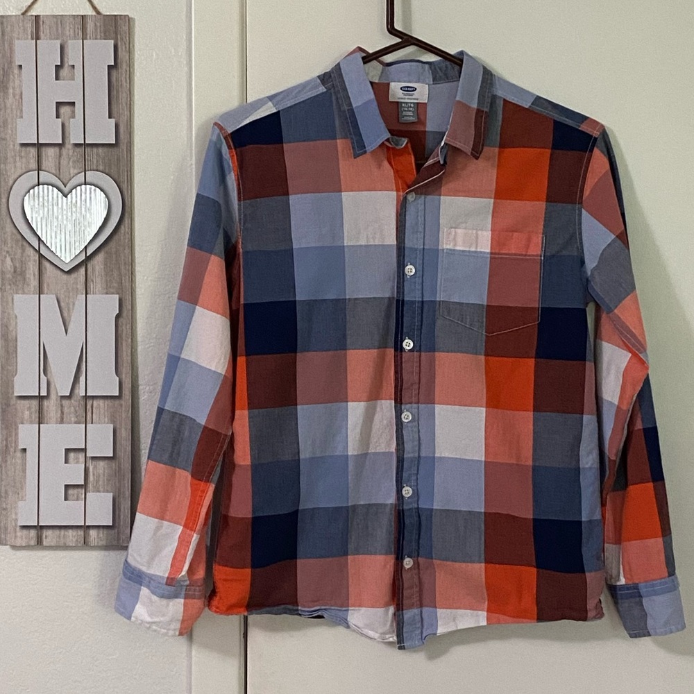 Orange and blue plaid shirt